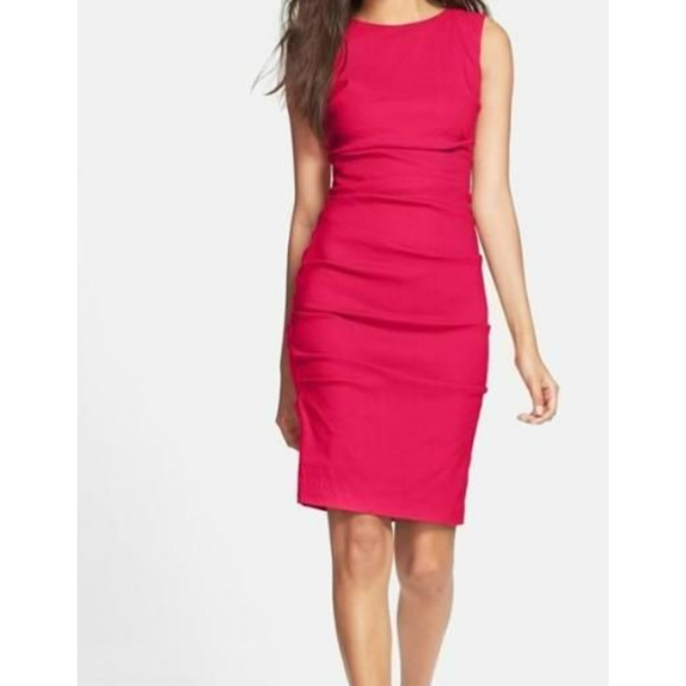 Artelier by Nicole Miller Bodycon Dress Sleeveless Linen Ruffled Hot Pink Size 6